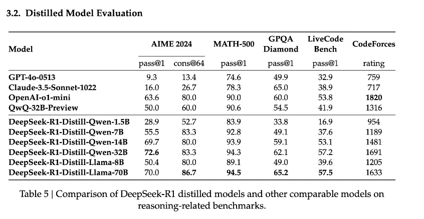 Performance of the distilled models