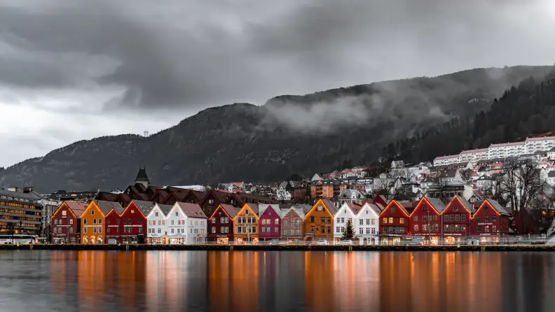 Panorama city view of Bryggen, Bergen, Norway